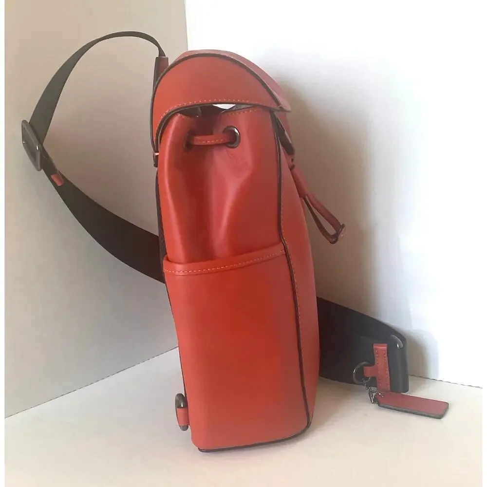 Coach Racer Pack Leather Sling Bag Deep Orange Gunmetal Mens CU111 NWOT